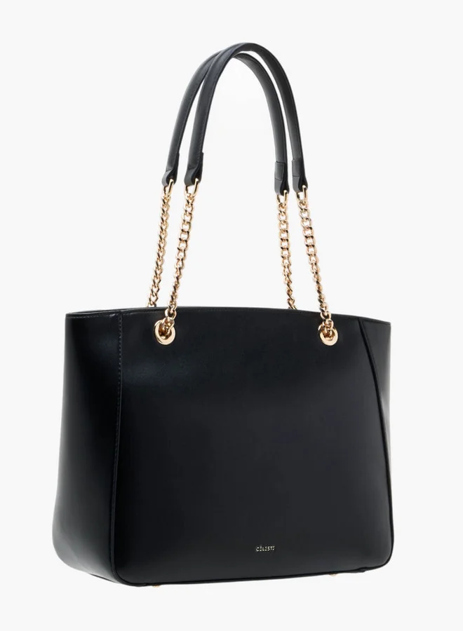 Celeste Women's Perforated Detail Tote Bag with Double Handle and Zip Closure
