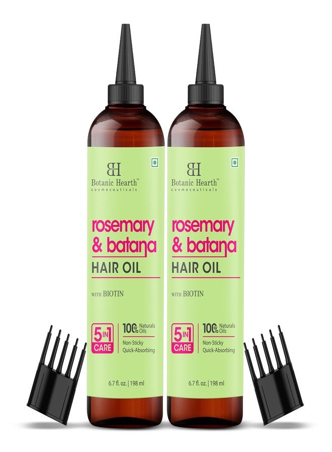 Botanic Hearth Rosemary & Batana Hair Oil with Biotin | 100% Natural Oils | Non-Sticky, Fast Absorbing | Promotes Hair Growth, Nourishment & Shine | 5-in-1 Hair Care | 6.7 fl oz Set of 2 - Hair Tonic - Image 1