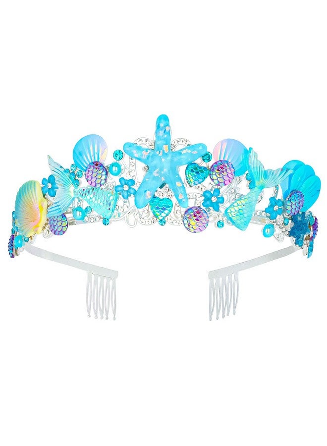 Cavetee Mermaid Birthday Crown, Mermaid Rhinestones Tiara Mermaid Party Tiara Birthday Party Crown For Women, Party Favor Hair Accessories For Birthday Prom Theme Party Halloween - Image 1