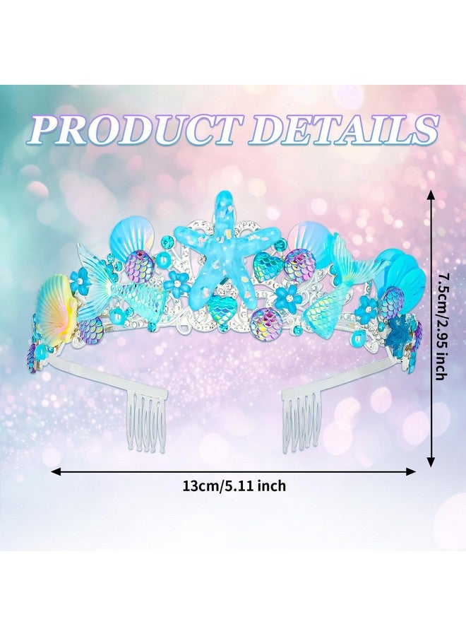 Cavetee Mermaid Birthday Crown, Mermaid Rhinestones Tiara Mermaid Party Tiara Birthday Party Crown For Women, Party Favor Hair Accessories For Birthday Prom Theme Party Halloween - Image 2