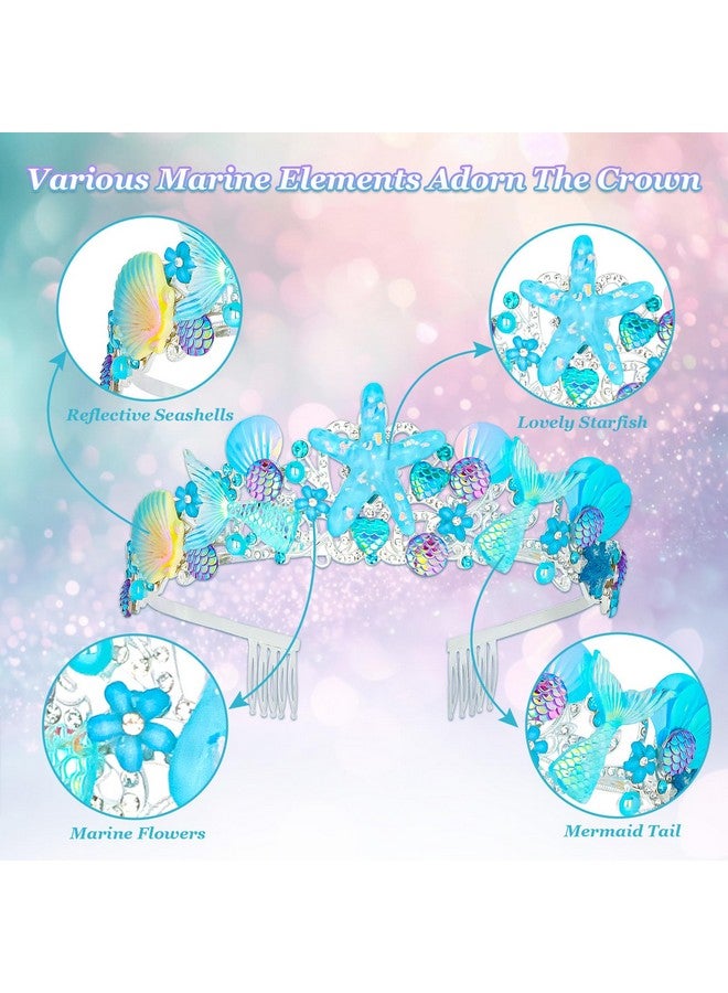 Cavetee Mermaid Birthday Crown, Mermaid Rhinestones Tiara Mermaid Party Tiara Birthday Party Crown For Women, Party Favor Hair Accessories For Birthday Prom Theme Party Halloween - Image 3