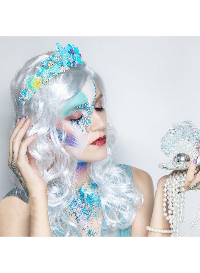 Cavetee Mermaid Birthday Crown, Mermaid Rhinestones Tiara Mermaid Party Tiara Birthday Party Crown For Women, Party Favor Hair Accessories For Birthday Prom Theme Party Halloween - Image 4