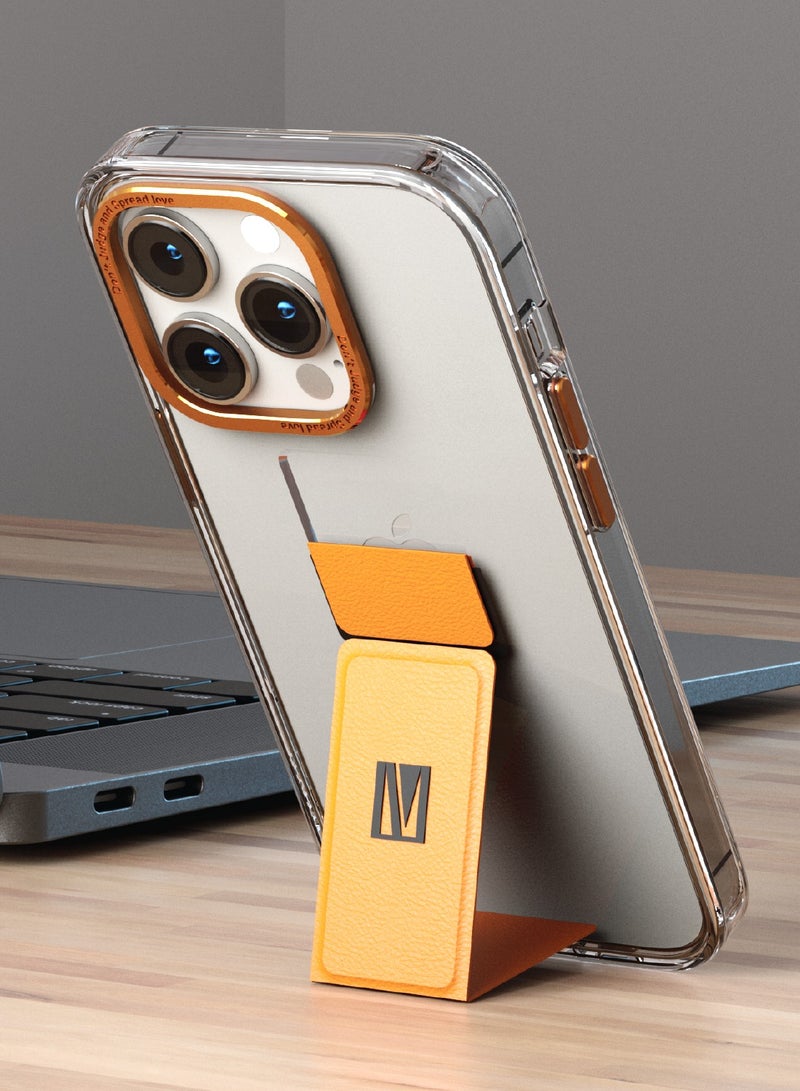 LEVELO iPhone 14 Pro Case Morphix Clara Grip stand IMD Clear Back Cover / Easy Snap-On / Drop & Bumper Protection - Orange - Image 3