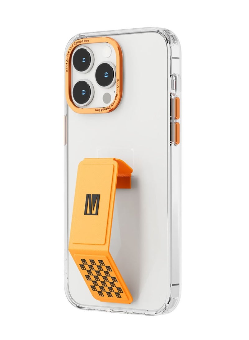 LEVELO iPhone 14 Pro Case Morphix Clara Grip stand IMD Clear Back Cover / Easy Snap-On / Drop & Bumper Protection - Orange - Image 2
