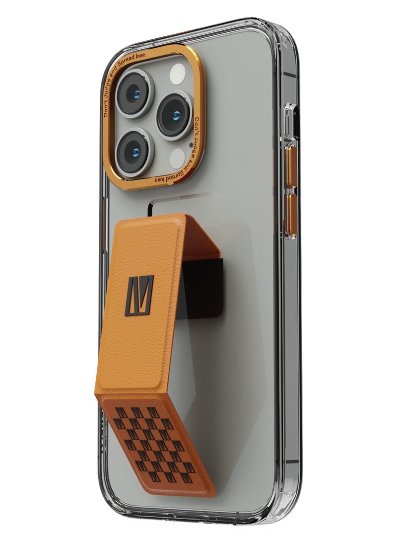 LEVELO iPhone 14 Pro Case Morphix Clara Grip stand IMD Clear Back Cover / Easy Snap-On / Drop & Bumper Protection - Orange - Image 1