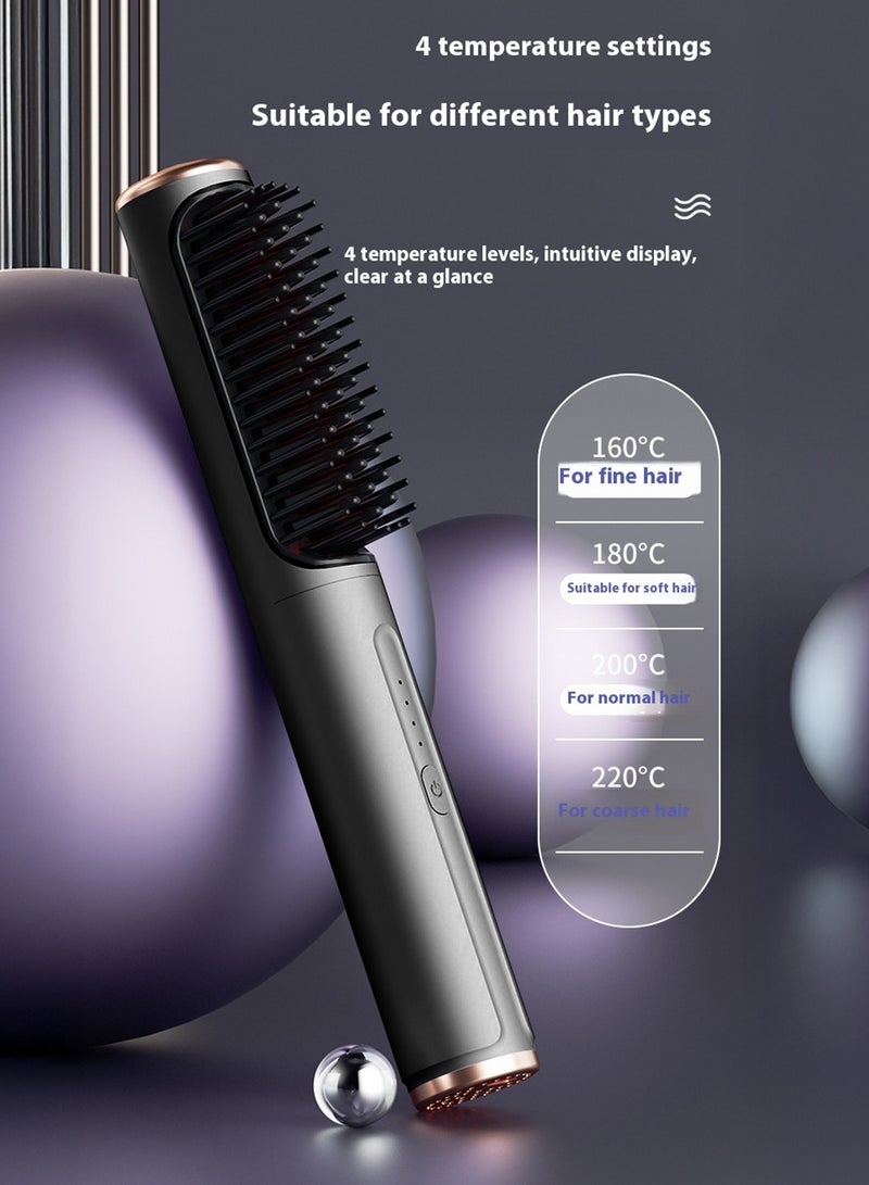 AiQi Wireless Ionic Hair Straightening Brush – 4 Heat Levels, MCH Ceramic Heating, Anti-Scald 3D Teeth, 10M+ Negative Ions, Portable Type-C Rechargeable Hair Tool (Gray) - Image 1