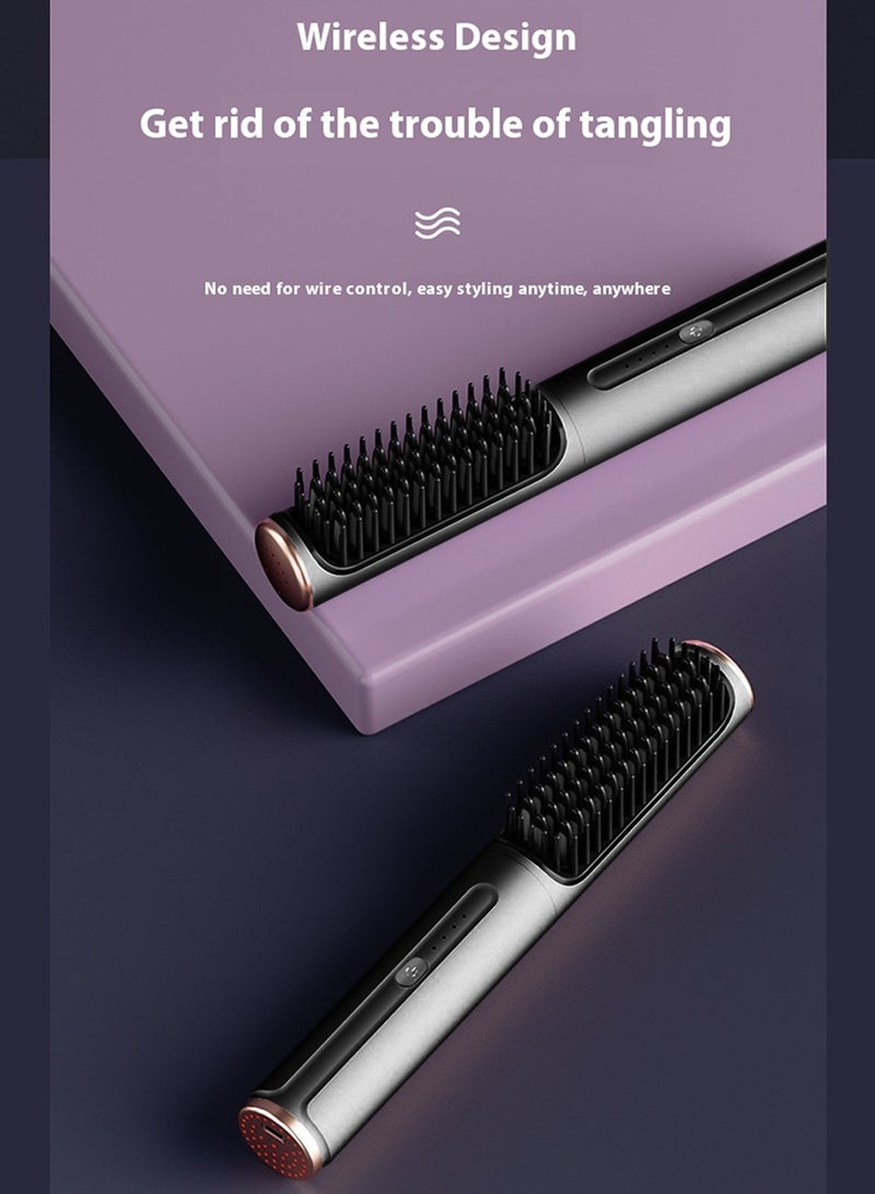 AiQi Wireless Ionic Hair Straightening Brush – 4 Heat Levels, MCH Ceramic Heating, Anti-Scald 3D Teeth, 10M+ Negative Ions, Portable Type-C Rechargeable Hair Tool (Gray) - Image 2