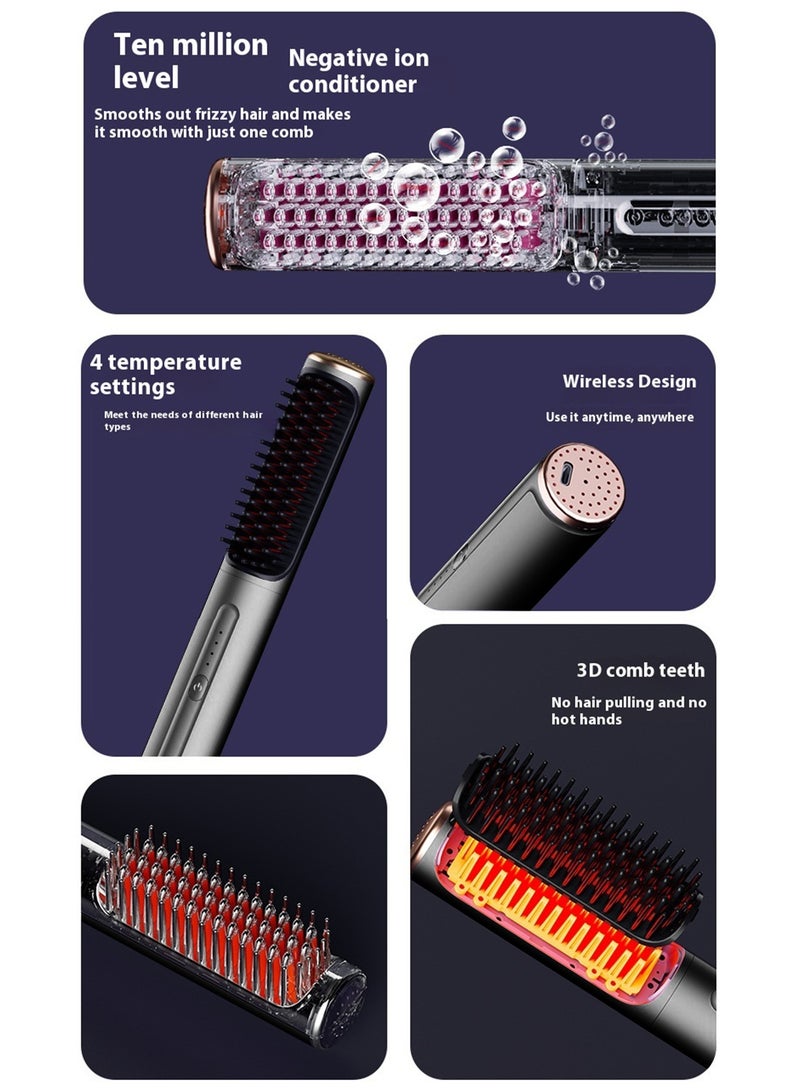 AiQi Wireless Ionic Hair Straightening Brush – 4 Heat Levels, MCH Ceramic Heating, Anti-Scald 3D Teeth, 10M+ Negative Ions, Portable Type-C Rechargeable Hair Tool (Gray) - Image 4