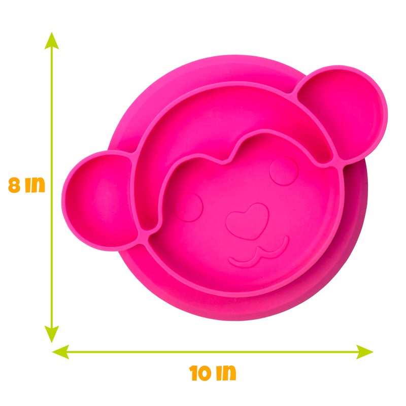 Bentology Toddler Silicone Non-Slip Divided Plates- 3 Difft Fun Designs (Lion, Monkey, Elephant) Large Compartments for Easy Food Training-Unbreakable Dishwasher Microwave Safe-For Baby Kids Food Grade BPA Free - Image 4