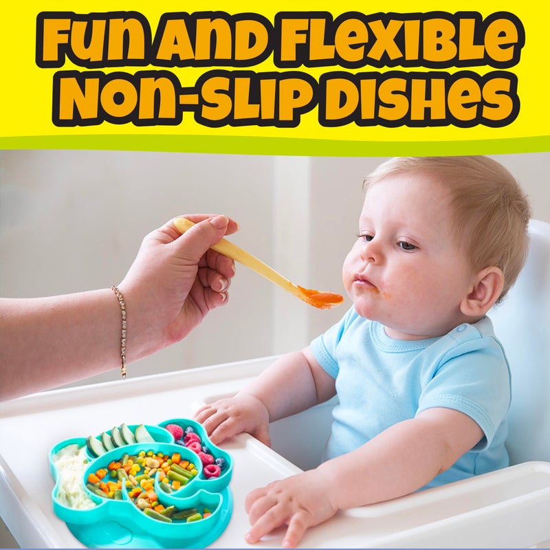 Bentology Toddler Silicone Non-Slip Divided Plates- 3 Difft Fun Designs (Lion, Monkey, Elephant) Large Compartments for Easy Food Training-Unbreakable Dishwasher Microwave Safe-For Baby Kids Food Grade BPA Free - Image 3