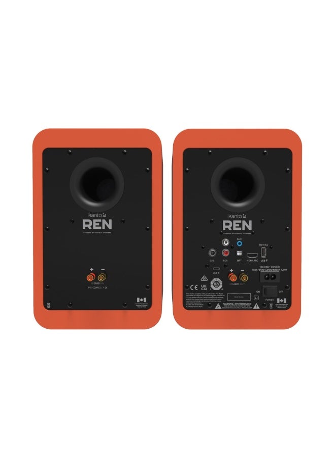Kanto Audio REN 200W Powered Bookshelf Speakers with HDMI ARC, USB-C, and Bluetooth 5.3-Matte Orange, Pair - Image 2