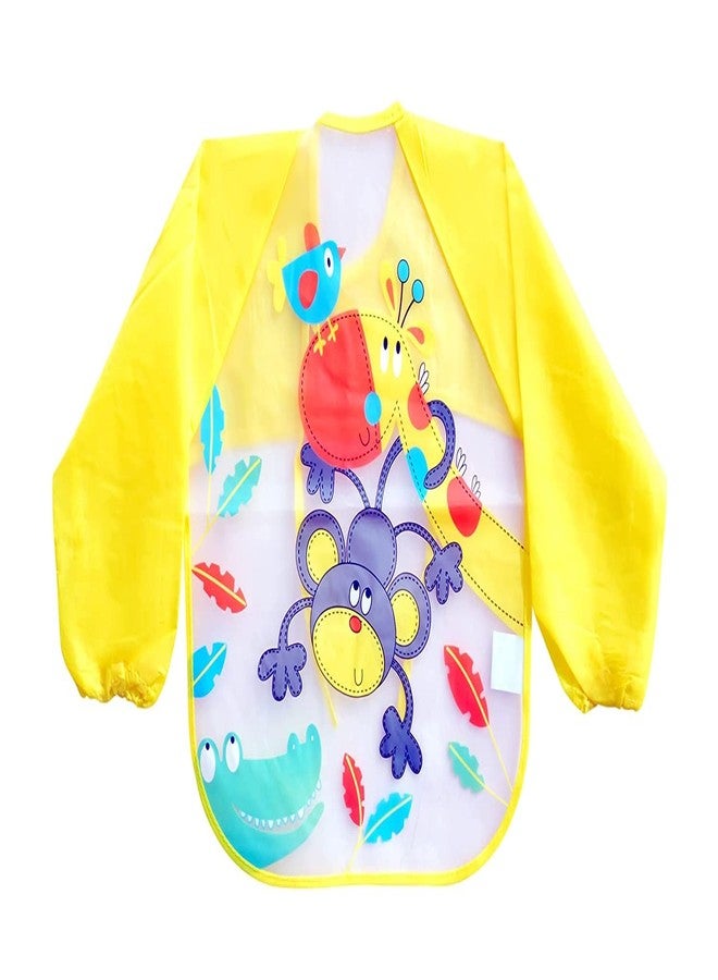 Lappu Full Sleeves Washable Waterproof Bib/Apron with Pocket & Tying Robe| Cute Prints| Quick Dry PVC Baby Bibs for Newborns/Infants/Toddlers/Babies (0-36months) (Plastic Yellow) - Image 1
