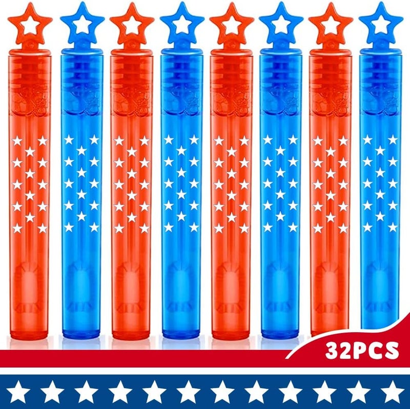 VKTEN 32Pcs 4th of July Mini Bubble Wands Patriotic Red White Blue Bubbles for Kids, Independence Day Party Favors Patriotic Decorations - Image 2