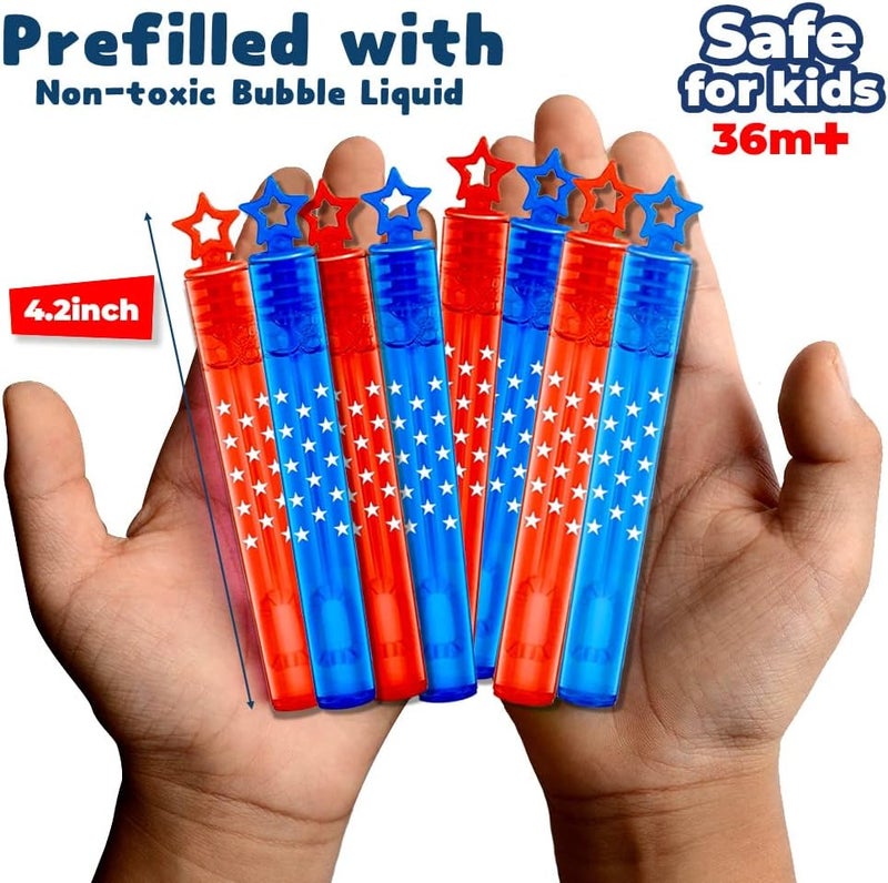 VKTEN 32Pcs 4th of July Mini Bubble Wands Patriotic Red White Blue Bubbles for Kids, Independence Day Party Favors Patriotic Decorations - Image 3
