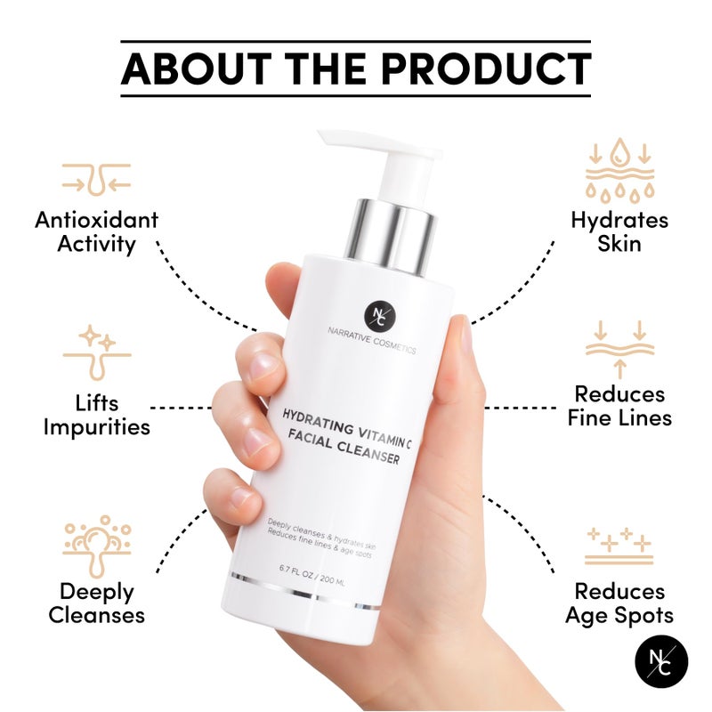 Narrative Cosmetics Vitamin C Face Wash Cleanser - Ultimate Water-Based Face Cleanser for Women - Anti-Aging and Gentle for All Skin Types- 6.7 Fl Oz (200ml) - Image 2