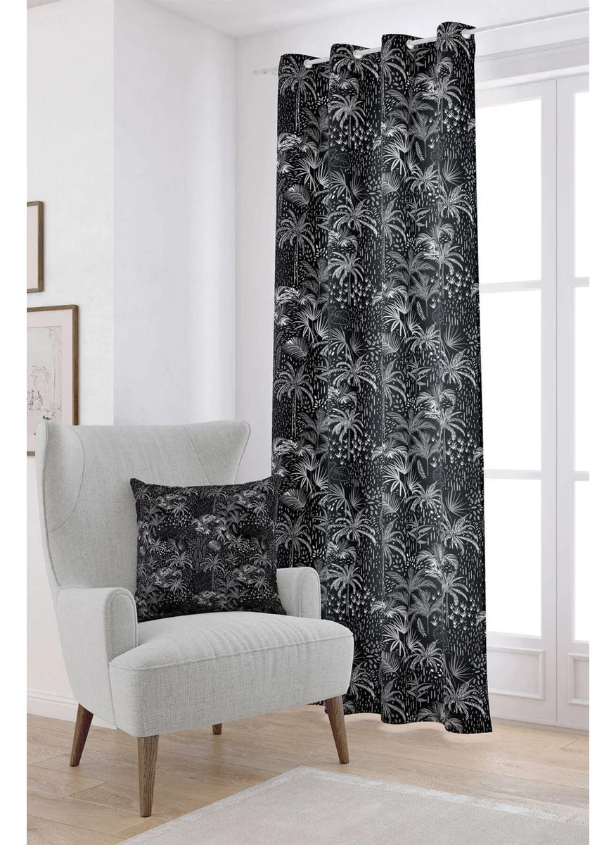 Cango Home White Black Tropical Palm Tree Digital Printed Curtain CGH038-PR