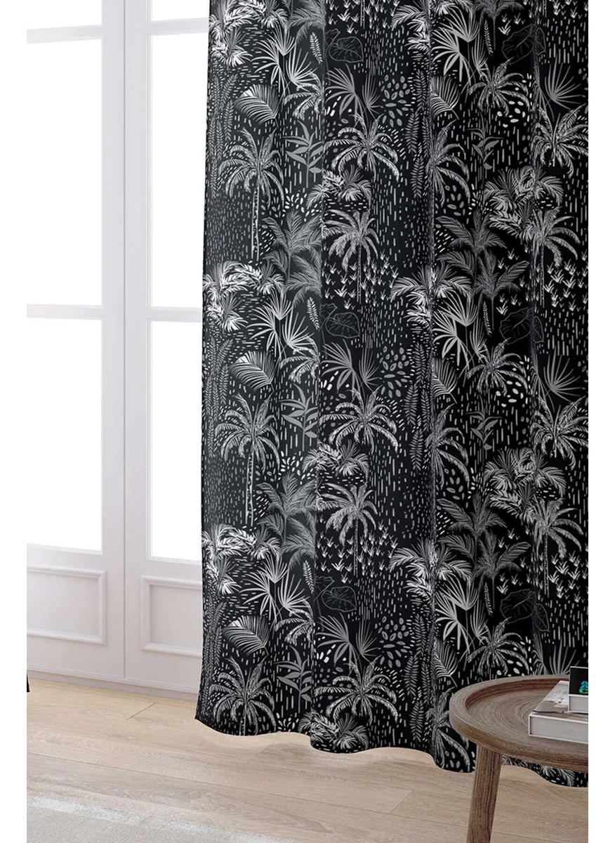 Cango Home White Black Tropical Palm Tree Digital Printed Curtain CGH038-PR