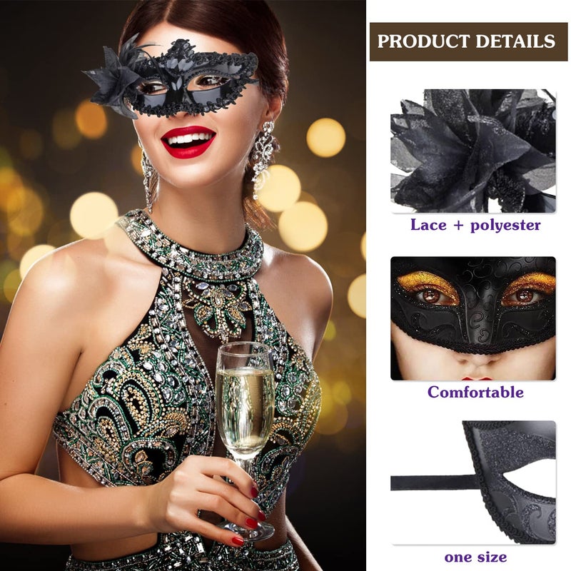 JZS Lace Couple Masquerade Masks - Venetian Halloween, Party, Ball Prom, Mardi Gras Party Decor - Boyfriend, Sister Gift - 2 Pack - Image 2