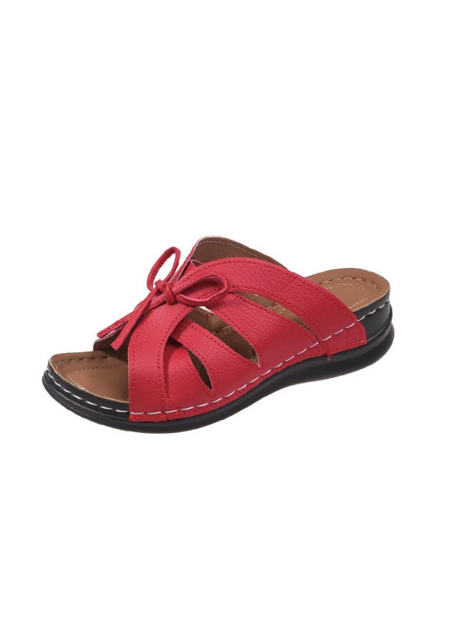 Bow Flat Hollow 20 Slippers Wedge Slippers Fish Mouth Solid Color Plus Size Swing Line 23 New