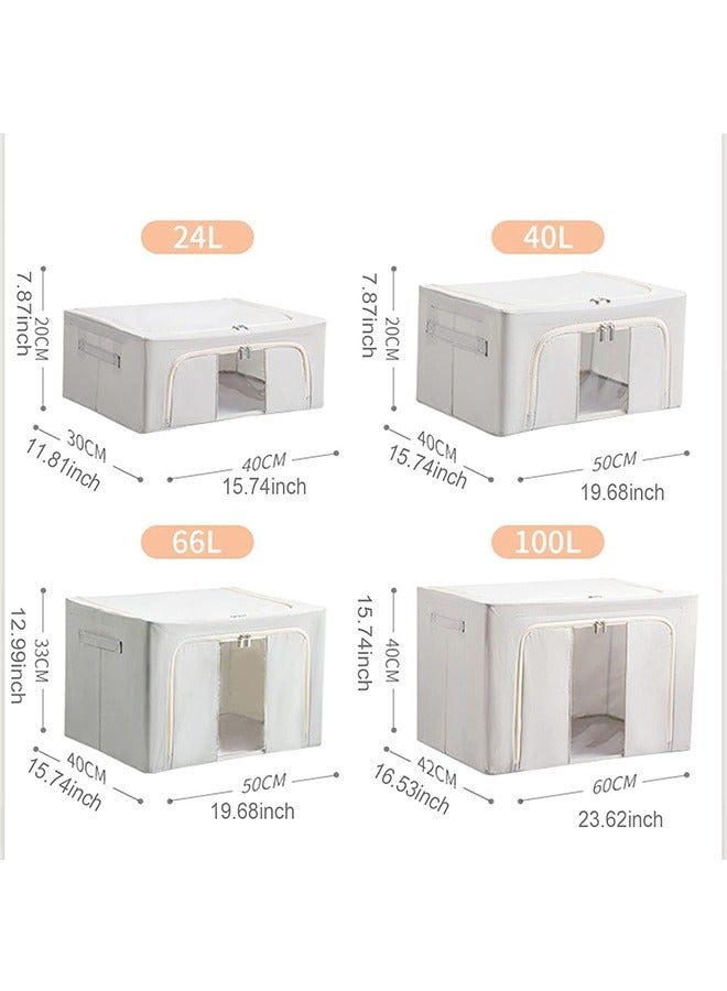 JCB CHIC 2 Pack Clothes Storage Organizer, Storage Box with Foldable Steel Frame & Sturdy Oxford Fabric, Large Clothes Organizer with 2 Clear Window, zippers & Handles 100L - Image 2