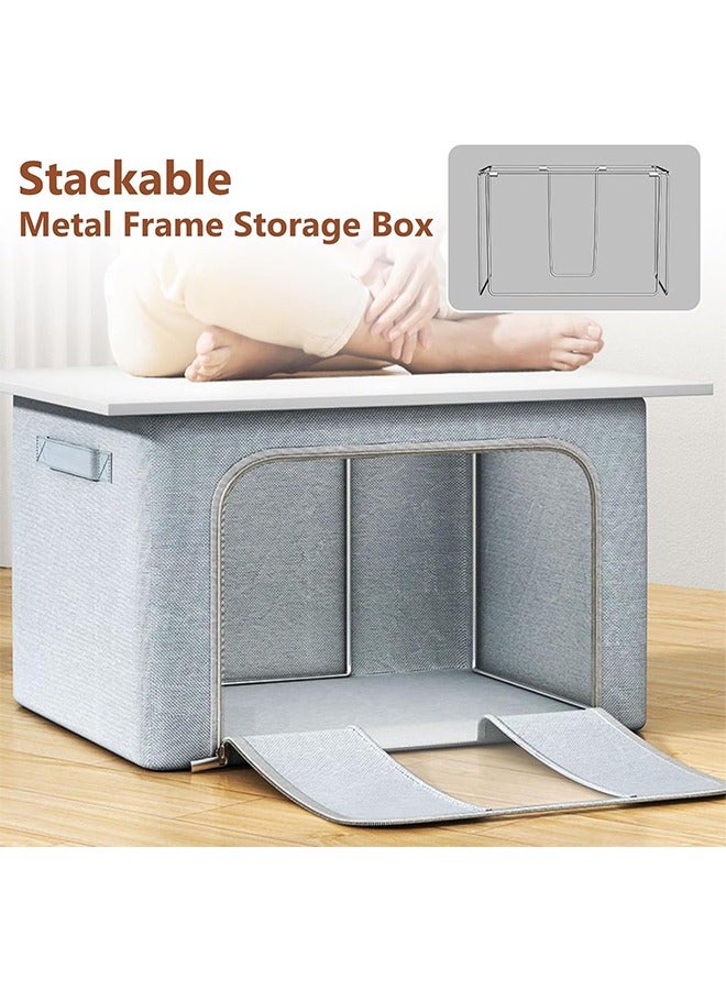 JCB CHIC 2 Pack Clothes Storage Organizer, Storage Box with Foldable Steel Frame & Sturdy Oxford Fabric, Large Clothes Organizer with 2 Clear Window, zippers & Handles 100L - Image 4