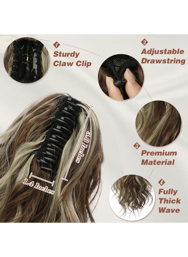 BARSDAR Short Wavy Ponytail Extension - Claw Clip Highlight Ponytail Hair Extensions for Women - 14 Inch Synthetic Claw Clip in Pony Tails Hairpieces Daily Party - Medium Brown & Blonde - Image 4