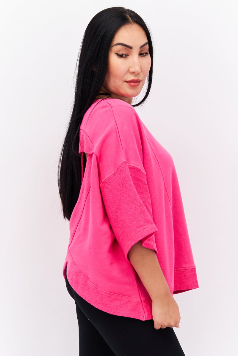 TRIBE OF 6 Women Sportswear Fit Long Sleeve Training Sweat Top, Fuchsia - Image 2