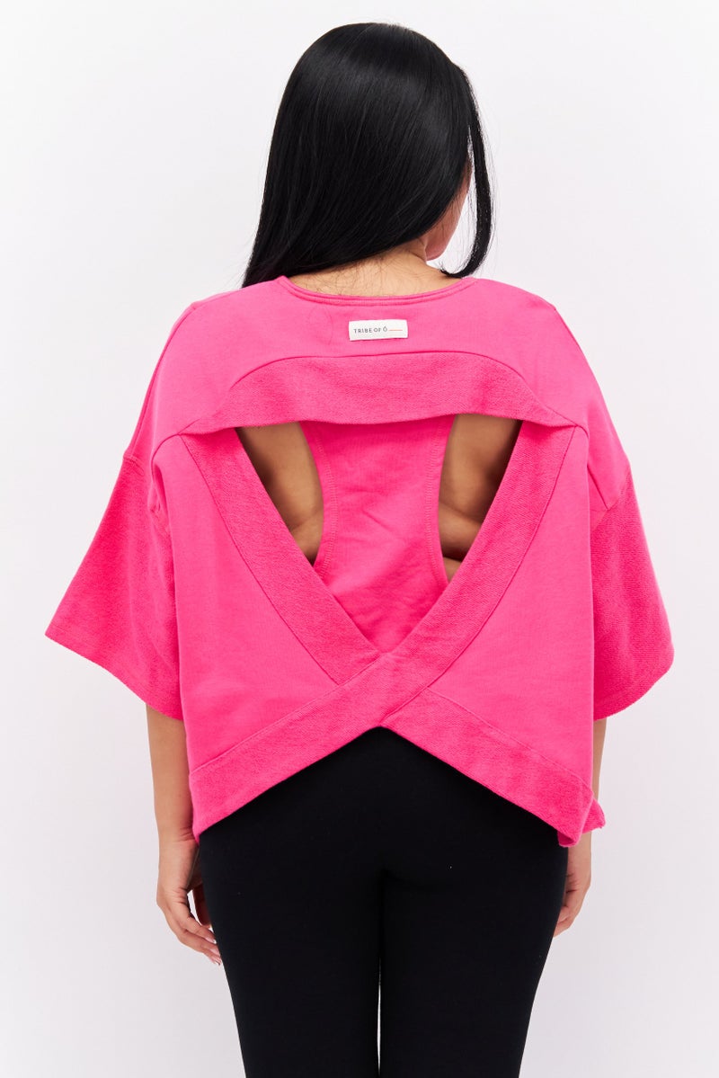 TRIBE OF 6 Women Sportswear Fit Long Sleeve Training Sweat Top, Fuchsia - Image 3
