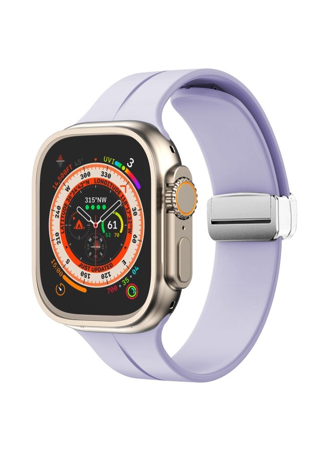 Replacement Strap Magnetic Fold Clasp Silicone Watch Band For Apple Watch Ultra 49mm&Watch Ultra 2 49mm / Series 9&8&7 45mm / SE 3&SE 2&6&SE&5&4 44mm / 3&2&1 42mm Purple