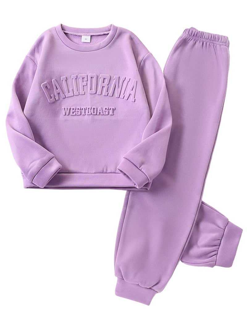 Yvowming 2 Piece Girls Clothes Outfits Sweatsuit Sets Oversized Sweatshirt and Baggy Sweatpant Fall Winter Clothing (US, Age, 11 Years, 12 Years, Purple) - Image 1