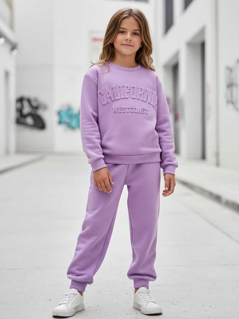 Yvowming 2 Piece Girls Clothes Outfits Sweatsuit Sets Oversized Sweatshirt and Baggy Sweatpant Fall Winter Clothing (US, Age, 11 Years, 12 Years, Purple) - Image 3