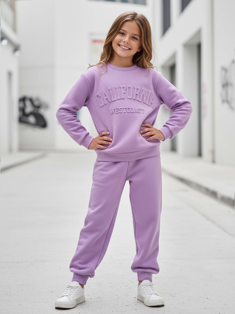 Yvowming 2 Piece Girls Clothes Outfits Sweatsuit Sets Oversized Sweatshirt and Baggy Sweatpant Fall Winter Clothing (US, Age, 11 Years, 12 Years, Purple) - Image 2