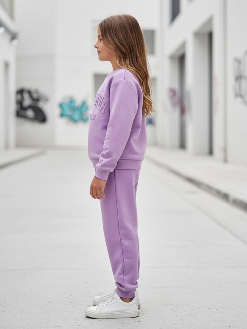Yvowming 2 Piece Girls Clothes Outfits Sweatsuit Sets Oversized Sweatshirt and Baggy Sweatpant Fall Winter Clothing (US, Age, 11 Years, 12 Years, Purple) - Image 4