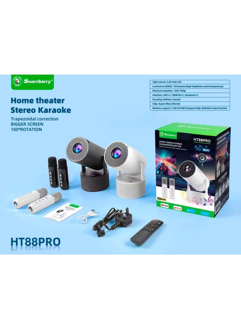 Smartbarry HT88 Pro Smart Projector 4K Supported, 130 ANSI Lumens, 2.69 Inch LCD Display, 5G WiFi, 180° Rotatable Design, Portable Home Theater Projector with Built-In Speaker for Movies, Gaming & Entertainment - Image 2