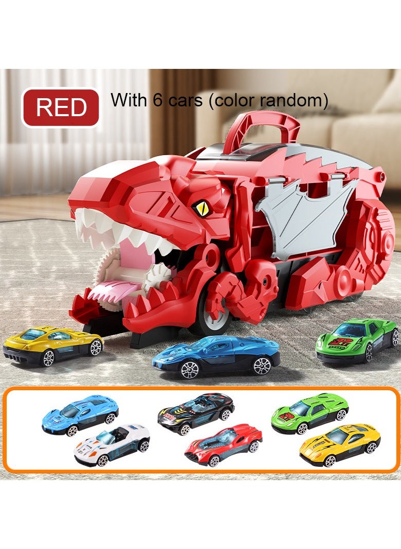 Red Dinosaur Truck Toy Set, Transport Car,Storage Car Toy Set, Portable Container Truck With 6 Small Alloy Cars  - Image 2