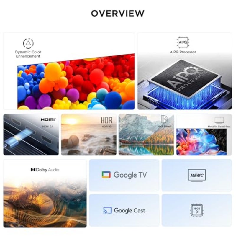 تلفزيون ذكي LED 4K UHD مقاس 65 بوصة لاستخدام غرفة المعيشة، تصميم أسود بدون إطار مع معالج AiPQ، HDR10، Dolby Audio، MEMC، HDMI 2.1، بلوتوث 5.2، WiFi 5 - Image 3