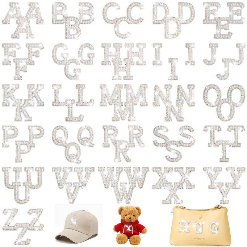 78 Pcs Iron on Letters with Pearl Rhinestone 3 Sets of AZ English Letter Patches Bling Delicate Decoration Cute Sew on Alphabet Applique for DIY Clothes Repair Hats Bags Shoes Pillows Crafts