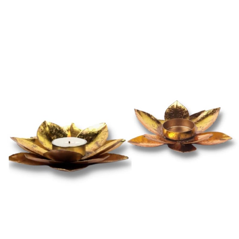 NMEXX NMEXX Lotus Metal Handcrafted Collections Festive Decorative Tealight Candle Holder for Home Decor with Chain Hangs for Diwali Christmas Home and Party Decorations Pack of 2  - Image 1