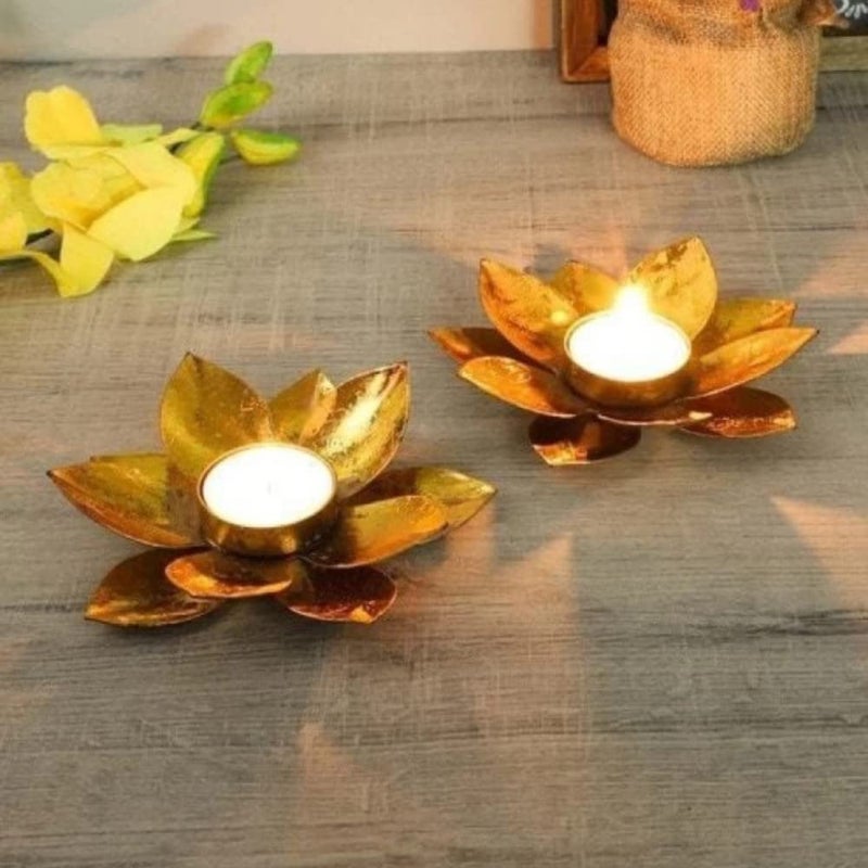 NMEXX NMEXX Lotus Metal Handcrafted Collections Festive Decorative Tealight Candle Holder for Home Decor with Chain Hangs for Diwali Christmas Home and Party Decorations Pack of 2  - Image 4