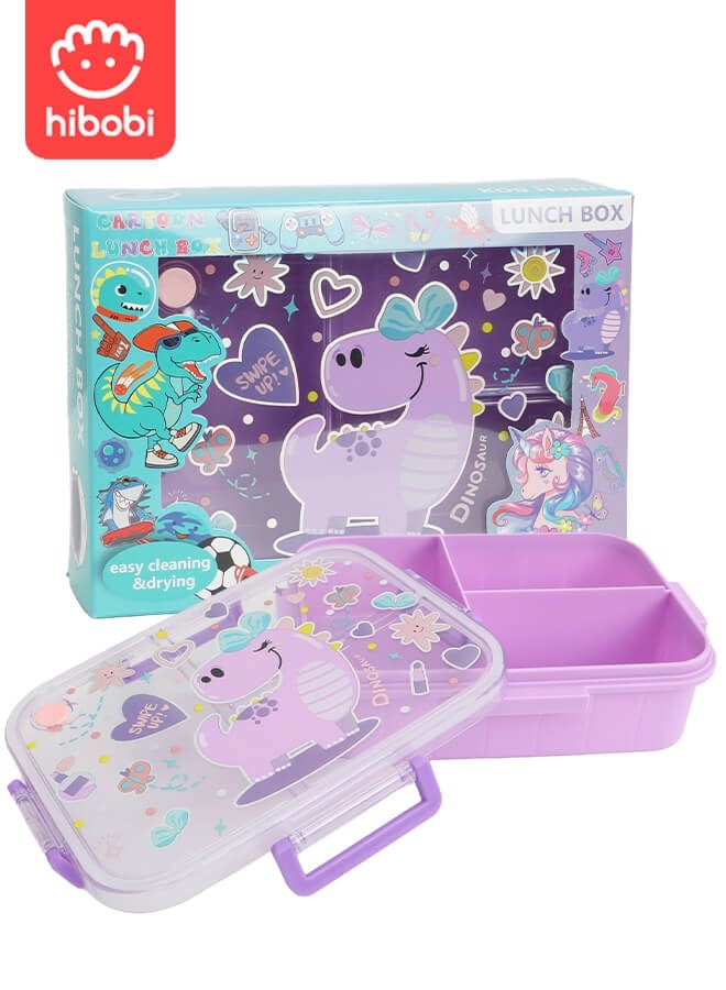 hibobi Kids Dinosaur Lunch Box | Leak-Proof 3-Compartment Bento Box | Food-Grade PP Material | Microwave & Dishwasher Safe | Portable Handle Design | 1200ml Capacity | For Ages 3–10 | Ideal Birthday & Back-to-School Gift - Image 1