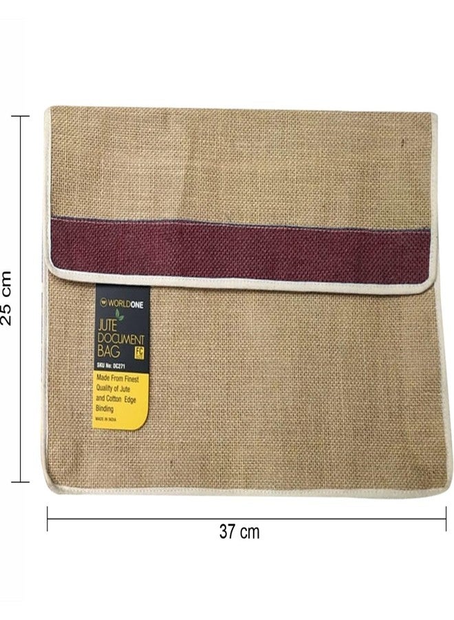 Worldone Jute Document Bag with Velcro Closure for Extra Security, Cotton Edge Binding, Ideal for Use as Office Bag, Size FC, Assorted Strip Color, Pack of 5 - Image 3