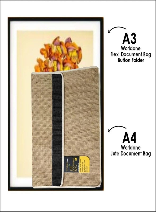 Worldone Jute Document Bag with Velcro Closure for Extra Security, Cotton Edge Binding, Ideal for Use as Office Bag, Size FC, Assorted Strip Color, Pack of 5 - Image 5