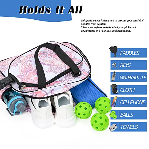 Boulder Bee | Premium Pickleball Bags | PickleBall Tote Bag for Women | Women’s Hand/Shoulder Gym Bag w Water Bottle Holder | With Racquet/Paddle Holder (Pink cashew flower) - Image 3