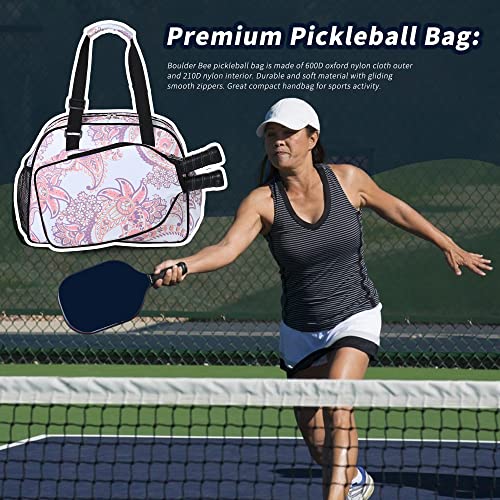 Boulder Bee | Premium Pickleball Bags | PickleBall Tote Bag for Women | Women’s Hand/Shoulder Gym Bag w Water Bottle Holder | With Racquet/Paddle Holder (Pink cashew flower) - Image 2