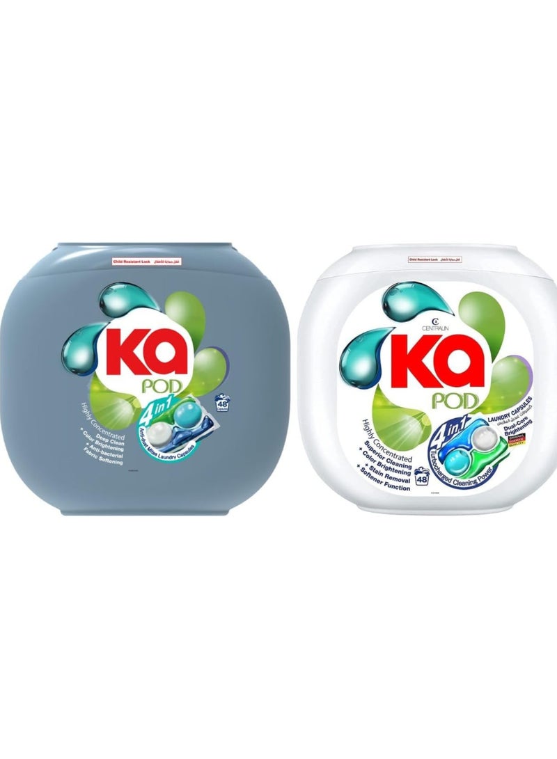 KA 4-in-1 Laundry Detergent Pods Bundle (96 Pods) - Anti-Dust Mites, Deep Cleaning, Fabric Softening, Color Brightening, 99.9% Anti-Bacterial, Powerful Stain Remover, German Formulated, Original Scent - Image 1