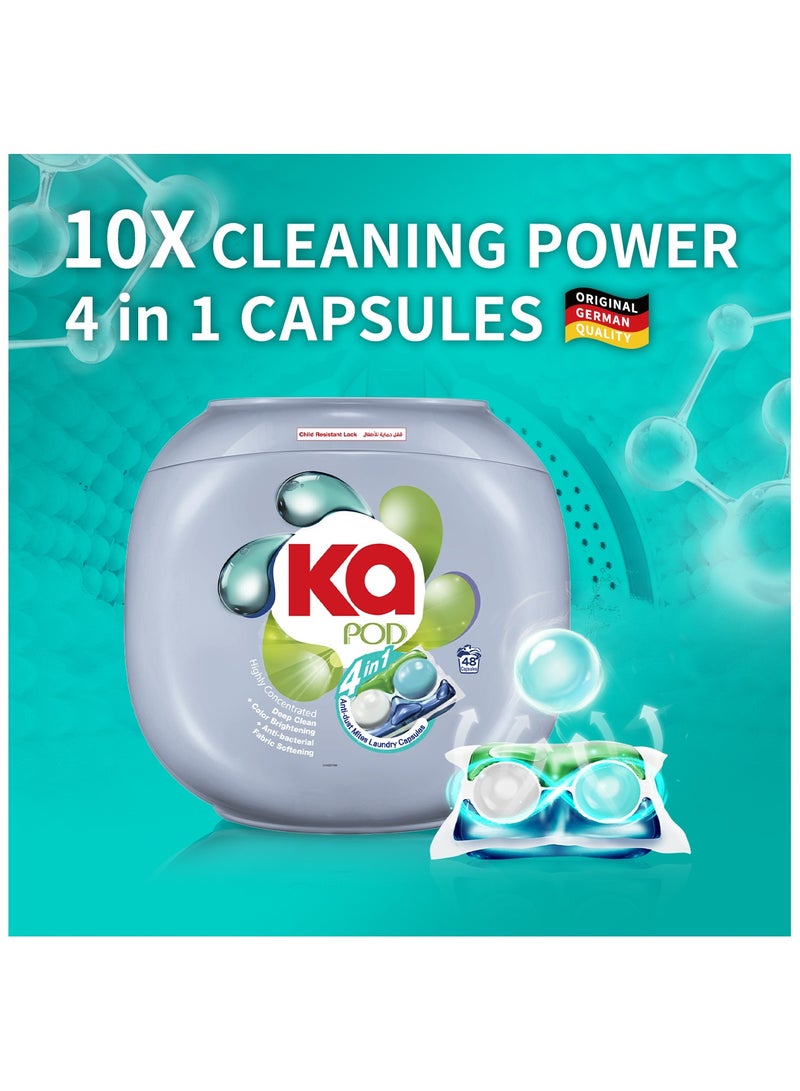 KA 4-in-1 Laundry Detergent Pods Bundle (96 Pods) - Anti-Dust Mites, Deep Cleaning, Fabric Softening, Color Brightening, 99.9% Anti-Bacterial, Powerful Stain Remover, German Formulated, Original Scent - Image 4