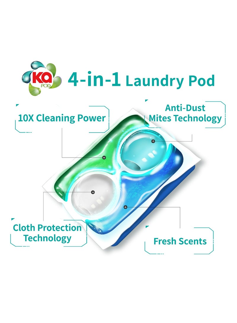 KA 4-in-1 Laundry Detergent Pods Bundle (96 Pods) - Anti-Dust Mites, Deep Cleaning, Fabric Softening, Color Brightening, 99.9% Anti-Bacterial, Powerful Stain Remover, German Formulated, Original Scent - Image 5