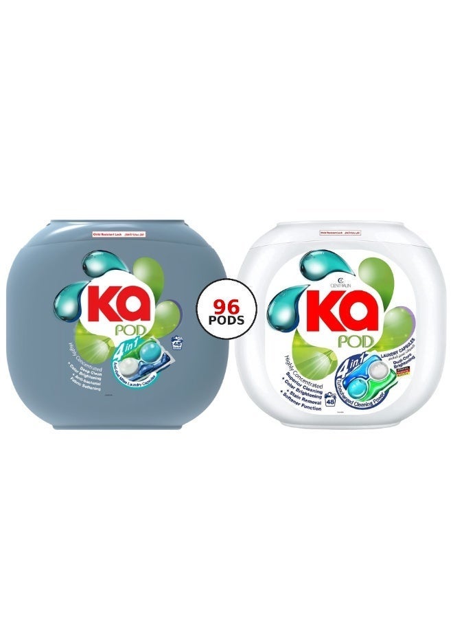 KA 4-in-1 Laundry Detergent Pods Bundle (96 Pods) - Anti-Dust Mites, Deep Cleaning, Fabric Softening, Color Brightening, 99.9% Anti-Bacterial, Powerful Stain Remover, German Formulated, Original Scent - Image 1