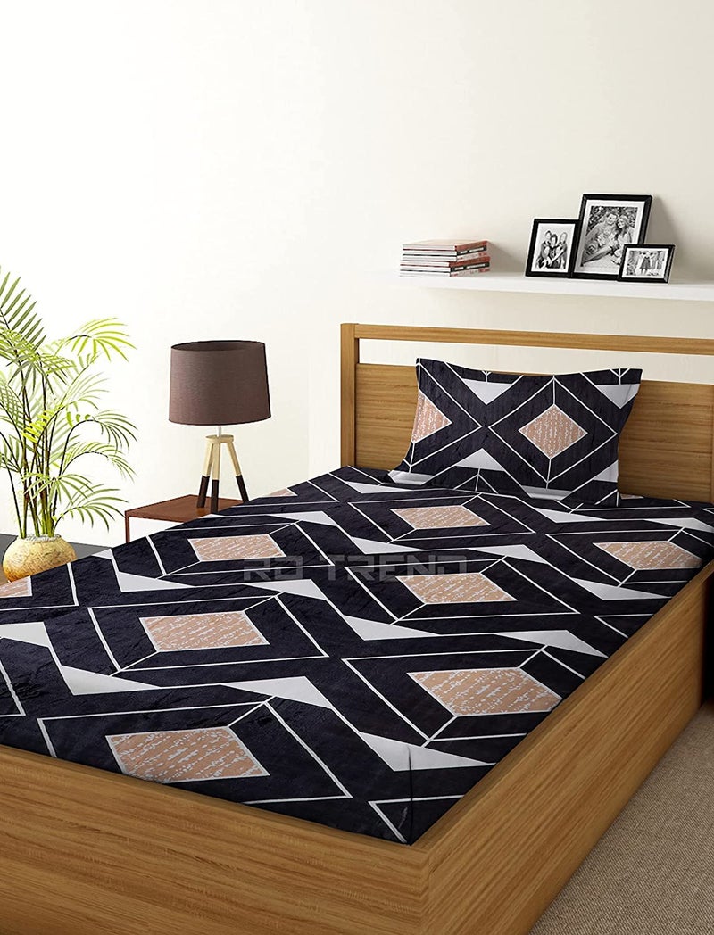 RD TREND Presents Luxurious Flannel/Warm Elastic Fitted Single Bedsheet Fully Elasticized with Their 1 Pillow Covers - Coffee Combo(Velvet) - Image 2