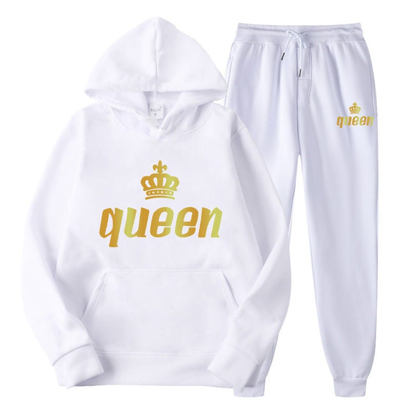 Couples Hoodie  Sweatpants Set Autumn White-queen 
